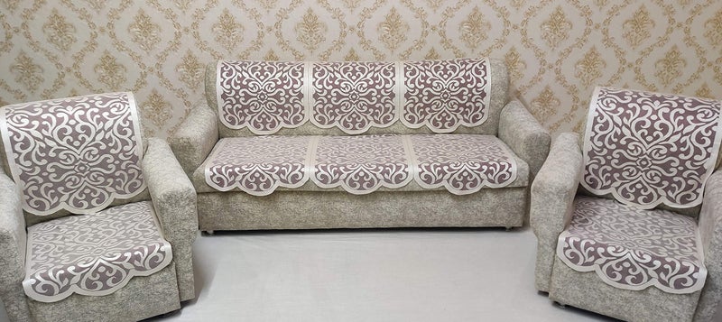 KREEVA Knitted Net Sofa Cover | for 5 Seater (3+1+1) Sofa | (Pink-Silver, 6 Piece Set) | Sofa Slipcovers - Image 2