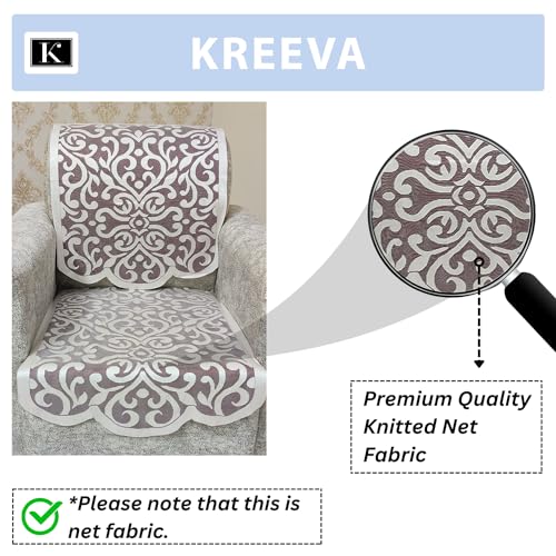 KREEVA Knitted Net Sofa Cover | for 5 Seater (3+1+1) Sofa | (Pink-Silver, 6 Piece Set) | Sofa Slipcovers - Image 4