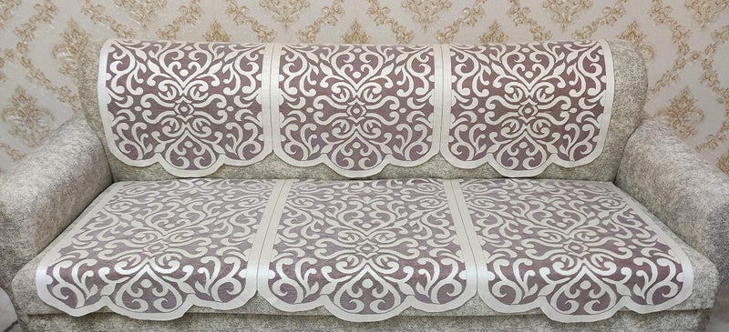 KREEVA Knitted Net Sofa Cover | for 5 Seater (3+1+1) Sofa | (Pink-Silver, 6 Piece Set) | Sofa Slipcovers - Image 3