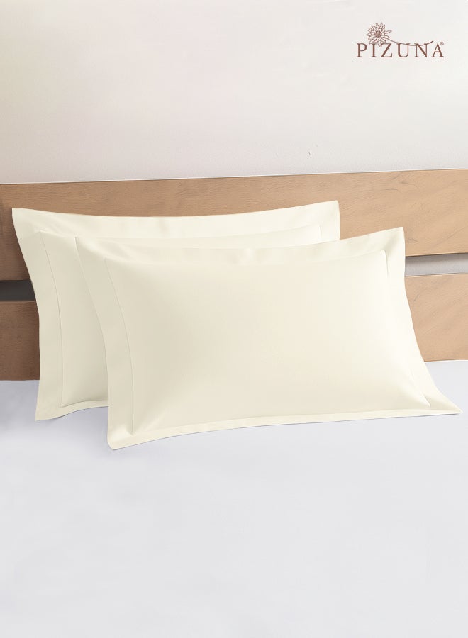 Pizuna Pure Combed Cotton Standard Pillow Cases 50x75 cm New Ivory, 400 Thread Count Soft Luxurious 100% Long Staple Cotton Sateen Weave Pillow Cover With 5cm Hem (Cooling Pillowcase - 2 PC) - Image 1