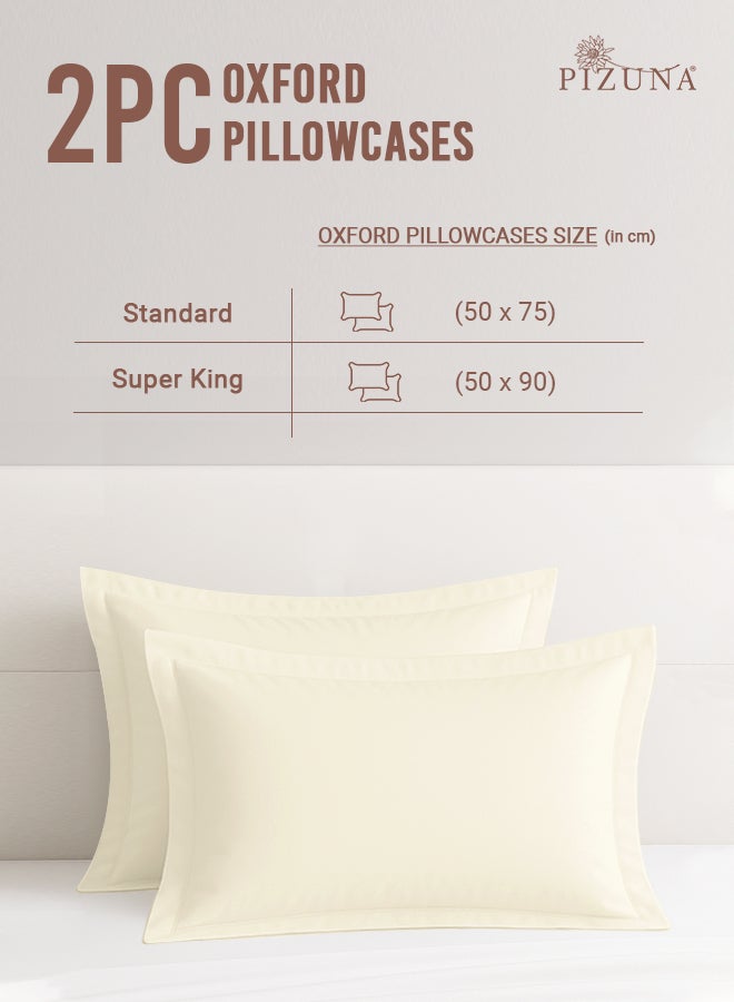 Pizuna Pure Combed Cotton Standard Pillow Cases 50x75 cm New Ivory, 400 Thread Count Soft Luxurious 100% Long Staple Cotton Sateen Weave Pillow Cover With 5cm Hem (Cooling Pillowcase - 2 PC) - Image 3