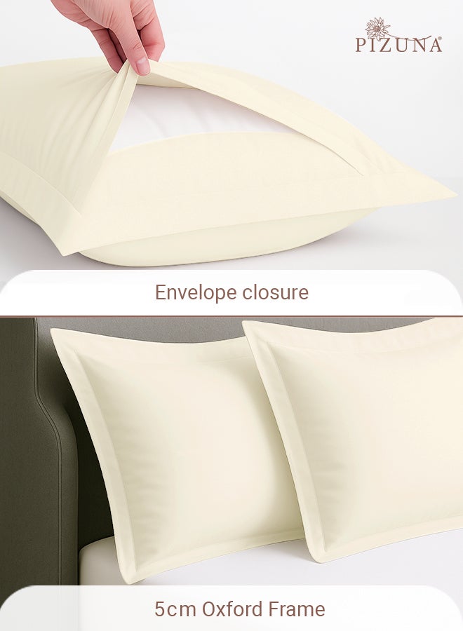 Pizuna Pure Combed Cotton Standard Pillow Cases 50x75 cm New Ivory, 400 Thread Count Soft Luxurious 100% Long Staple Cotton Sateen Weave Pillow Cover With 5cm Hem (Cooling Pillowcase - 2 PC) - Image 4
