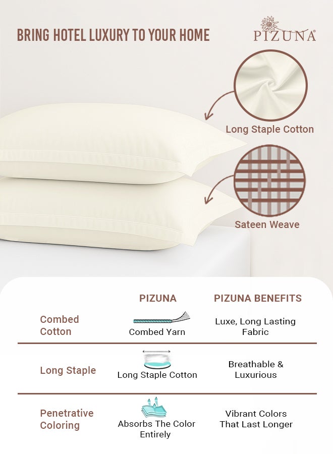 Pizuna Pure Combed Cotton Standard Pillow Cases 50x75 cm New Ivory, 400 Thread Count Soft Luxurious 100% Long Staple Cotton Sateen Weave Pillow Cover With 5cm Hem (Cooling Pillowcase - 2 PC) - Image 2