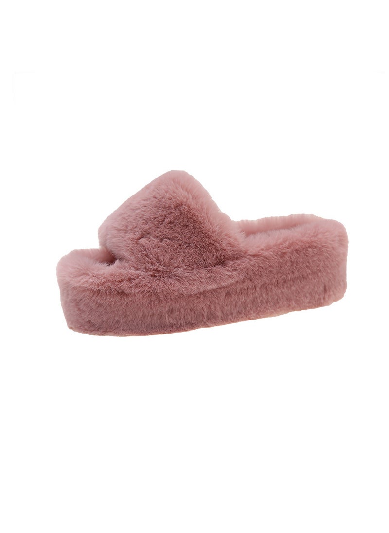 Generic 2024 Autumn/Winter New Womens Plush Slippers Thick Sole Outer Wear One-Row Home Use Cotton Slippers Export Version pink 