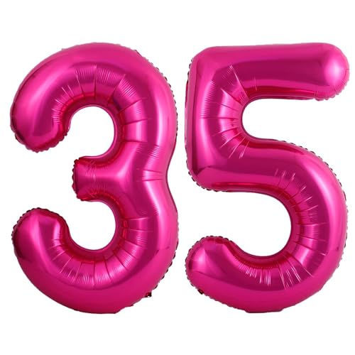 Lovoir Hot Pink 35 Number Balloons 40 Inch Giant Number 35 Balloons Foil Mylar Helium Hot Pink Number Balloons for 35th Birthday Party Supplies Anniversary Event Celebration Decorations - Image 1