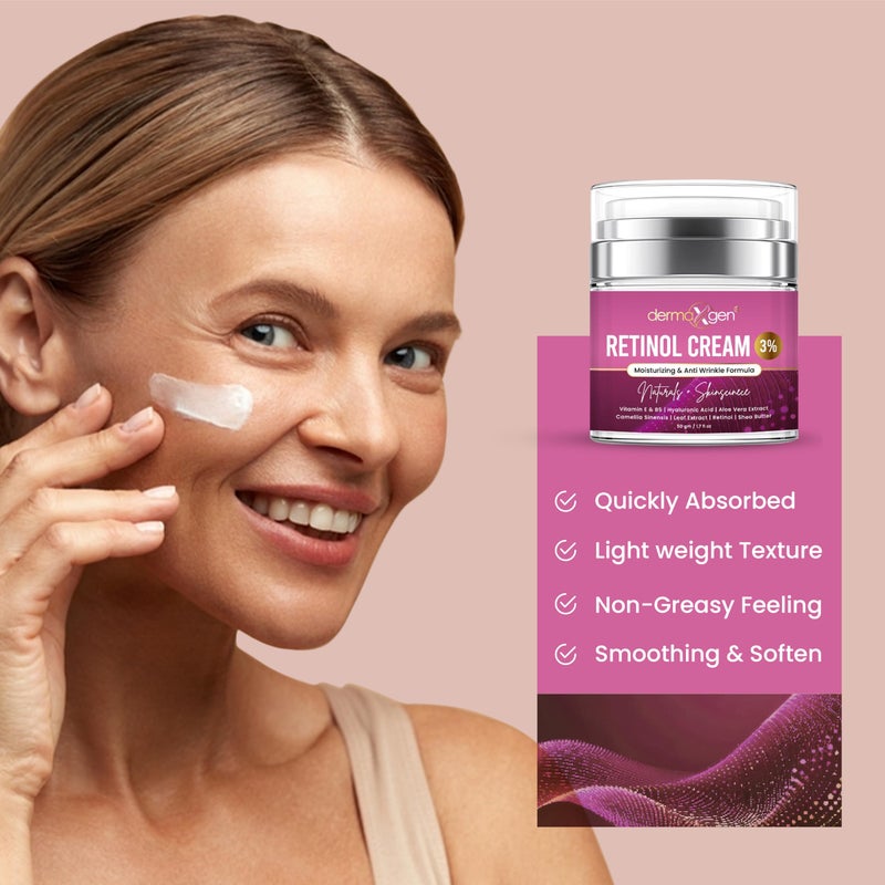 Dermaxgen Retinol Cream â€“ 3% (Percent) Retinol Cream for Face with Hyaluronic Acid â€“ Anti-Aging Face Cream for Fine Lines and Wrinkles â€“ Hydrating Face Moisturizer with Shea Butter, Aloe Vera - Image 3