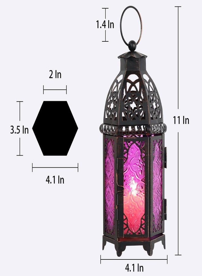 NEEDOMO Ramadan Decorations, Hanging Moroccan Lantern, 11'' Vintage Candle Holder, Metal Lanterns Decorative Indoor Outdoor, Table, Patio, Porch, Shelf, Gothic Home Decor (Purple) - Image 2