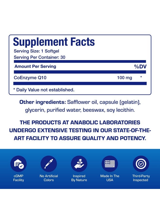 Anabolic Laboratories High Absorption CoQ10 100mg Softgels - Clinical Formula Coenzyme Q10 100mg for Skin Heart Energy Antioxidant and Brain Support - Easy to Swallow - Made in The USA in cGMP Facilities - 30 Servings - Image 4