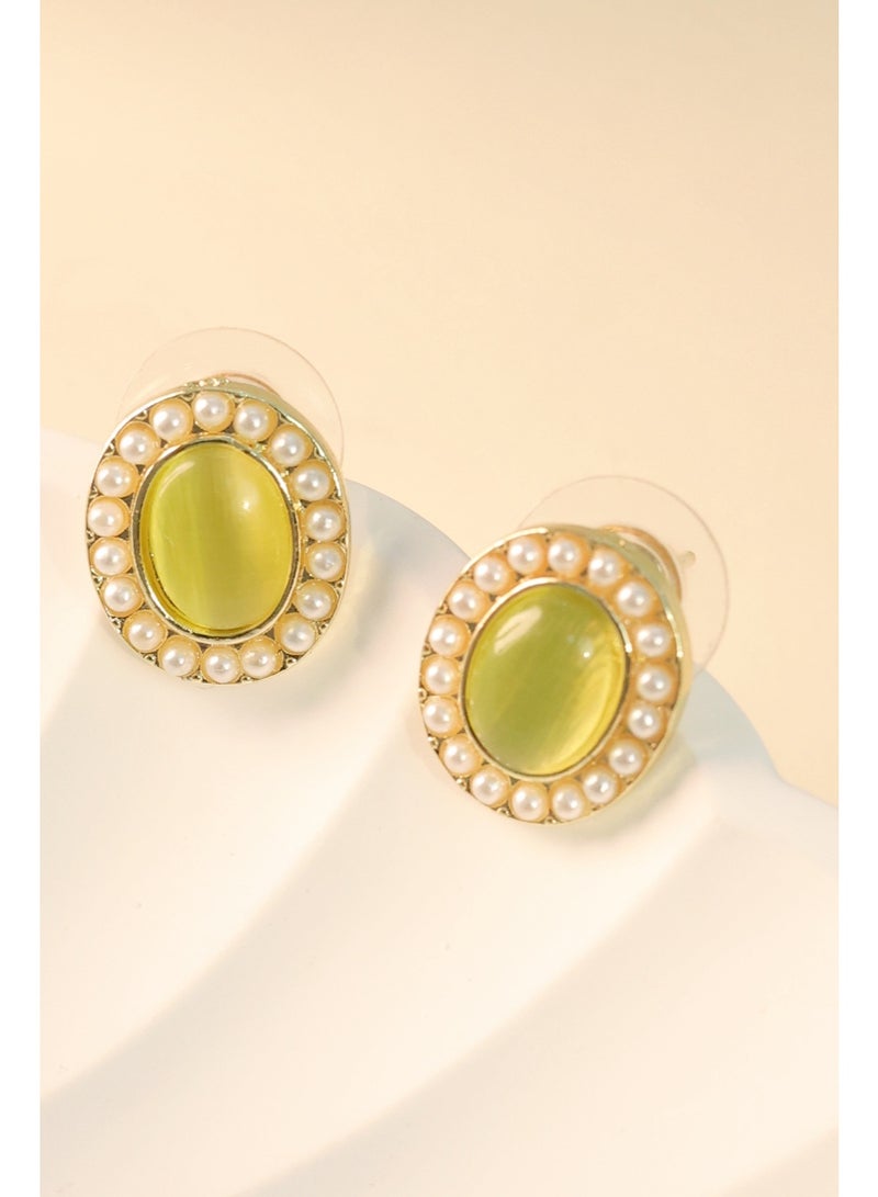 Lavida Oval green  cat's eye stone stud earrings, exquisite zircon earrings, elegant gifts, suitable for women - Image 2