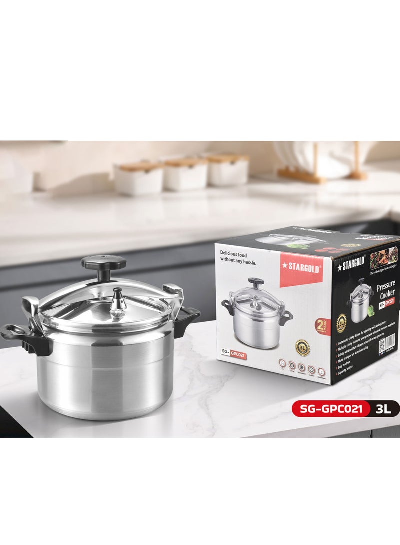 Stargold Aluminum Pressure Cooker Unique Pressure Indicator Durable Aluminum Alloy Fast And Energy Efficient Pressure Cooker With Firm Handles 3Liters Silver - Image 2
