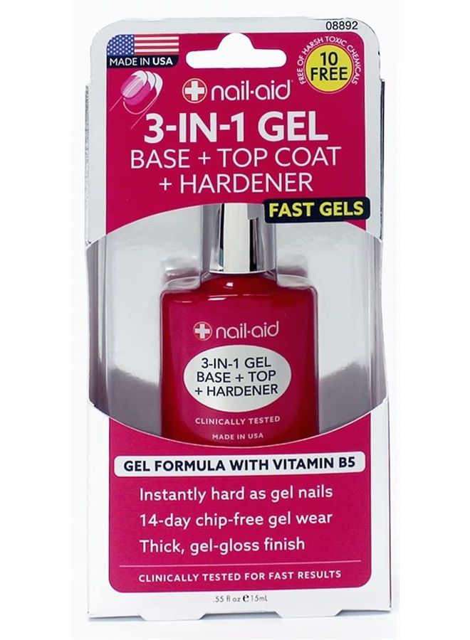 NAIL-AID 3-in-1 Gel Base + Top + Hardener, Clear, 0.55 Fluid Ounce