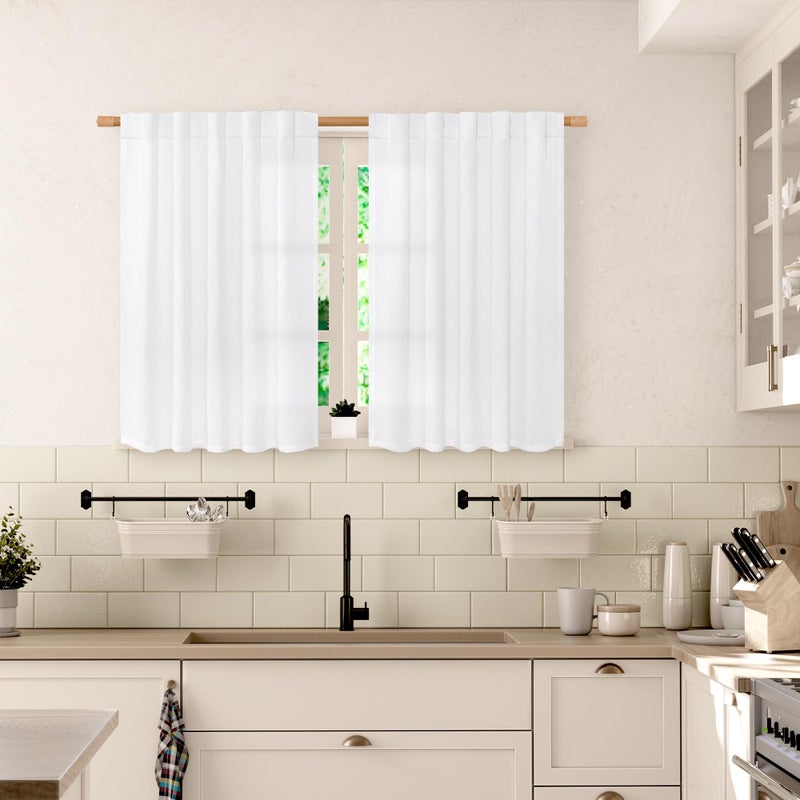 BGment الستائر القصيرة الكتان القصيرة 40 بوصة الطول 2 لوحات قضيب جيب أبيض الستائر النافذة الصغيرة مرشحات الضوء للمطبخ الحمام مقهى غرفة نوم تابور تبويب 42 × 40 بوصة - Image 5