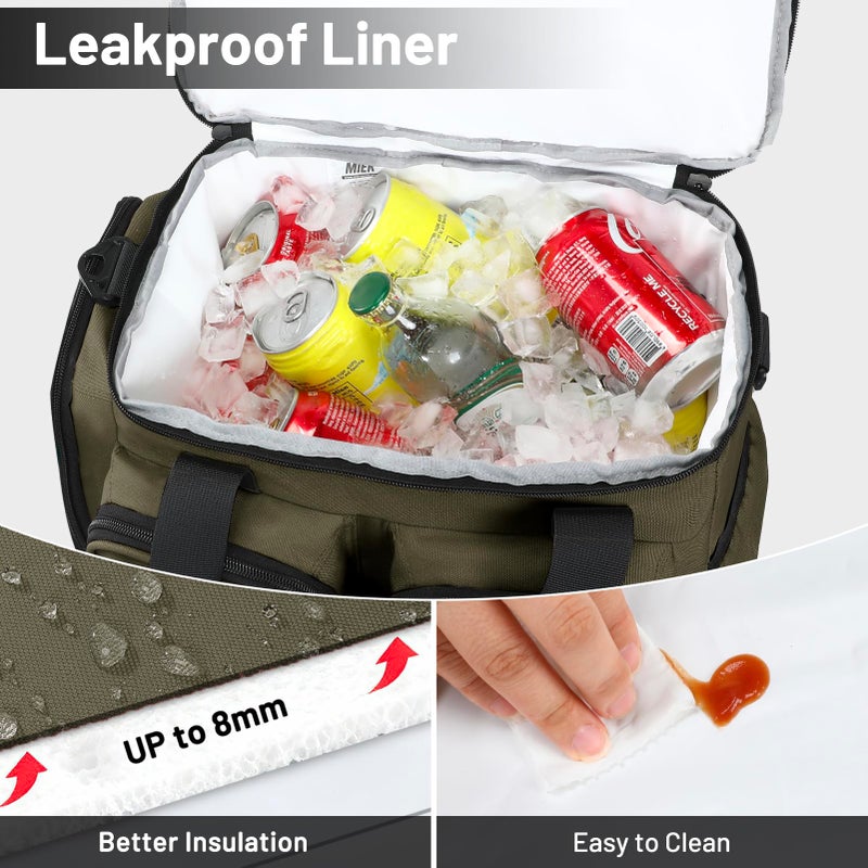 MIER Lunch Box for Men Heavy Duty Insulated Lunch Bag 20 Cans Large Leakproof Soft Cooler Bags with Multiple Pockets for Picnic Work Travel (Army Green) - Image 4