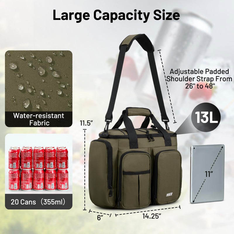 MIER Lunch Box for Men Heavy Duty Insulated Lunch Bag 20 Cans Large Leakproof Soft Cooler Bags with Multiple Pockets for Picnic Work Travel (Army Green) - Image 5