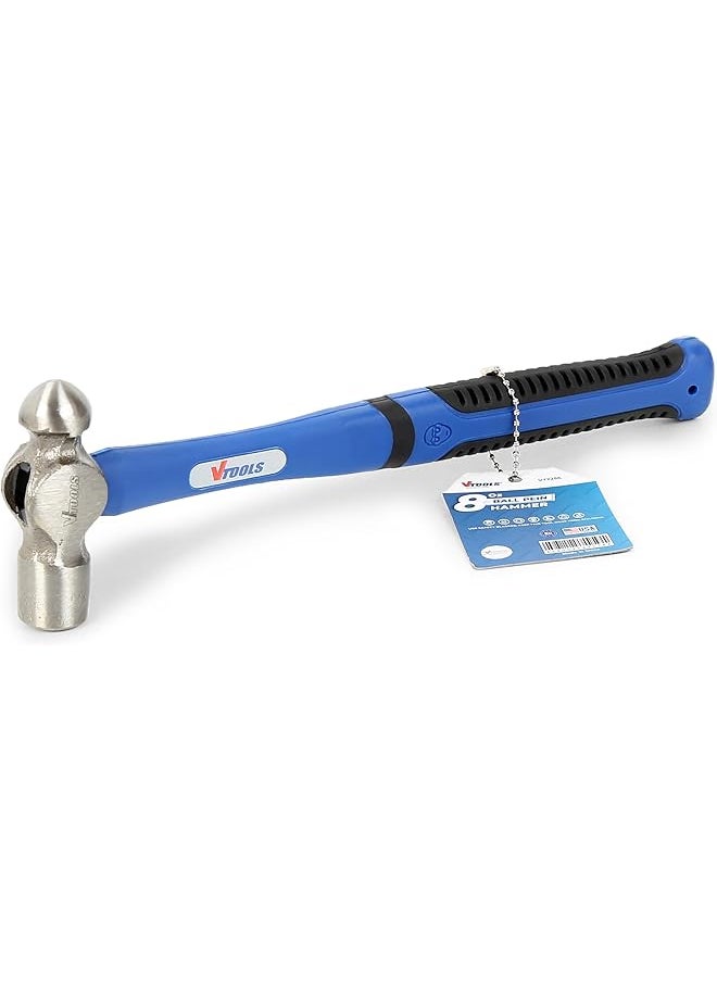 VTOOLS 8oz Ball Peen Hammer, Heat-Treated Carbon Steel Head, Durable Non-Slip Handle, Professional Metalworking Hammer, Ideal for Shaping, Peening, Riveting, and General Workshop Use,VT2256 