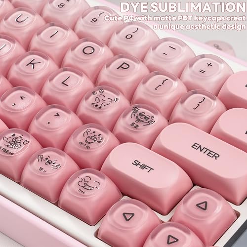 TIMSEKER Pink Foundation Jelly MOA Profile Keycaps Set, 130 Keys PC+PBT Material Dye Sublimation Custom Keycap for Mechanical Keyboard with MX Structure - Image 5