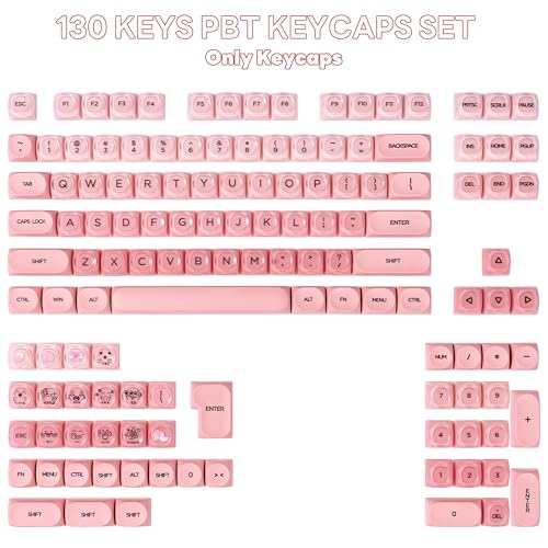 TIMSEKER Pink Foundation Jelly MOA Profile Keycaps Set, 130 Keys PC+PBT Material Dye Sublimation Custom Keycap for Mechanical Keyboard with MX Structure - Image 2