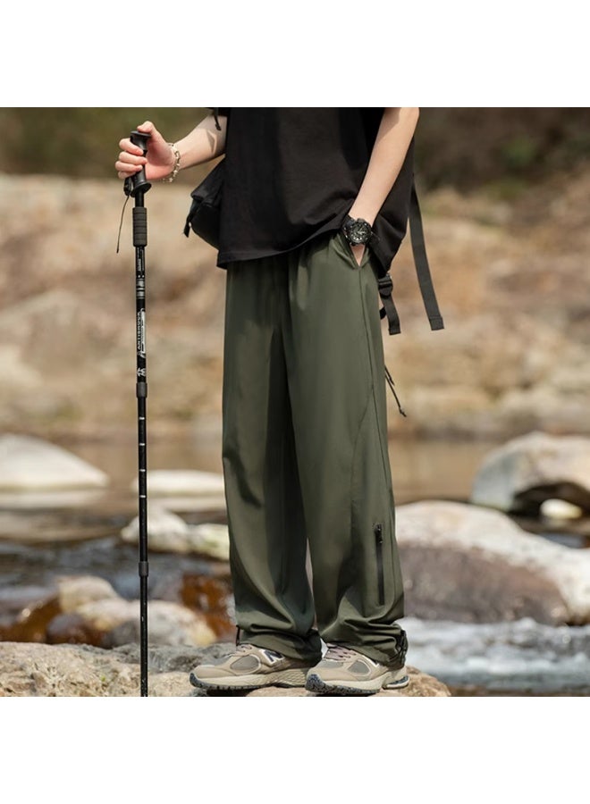 Homlean American-style Paratrooper Functional Pants Men's Spring And Summer Loose Straight-leg Outdoor Casual Mountaineering Pants One1 Military Green M - Image 4