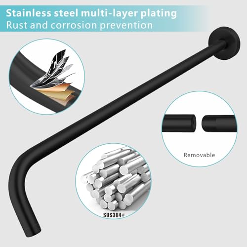 Nuodan Shower Arm with Flange, 24 Inches Wall Mount Replacement Extension Showerhead Arm For Fixed Shower Head, Matte Black - Image 3