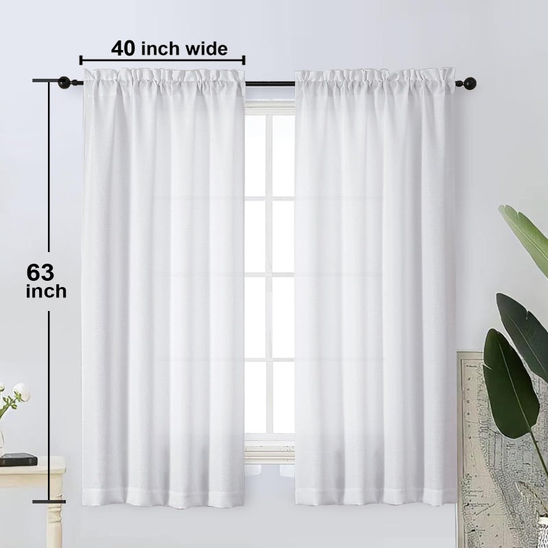OWENIE Bob White Curtains 63 Inch Length 2 Panels Set for Living Room Bedroom, Light Filtering Faux Linen Textured Soft Window Curtain, Solid Soft Rod Pocket Drapes, 40Wx63L Inches, 2 Pcs, White - Image 5