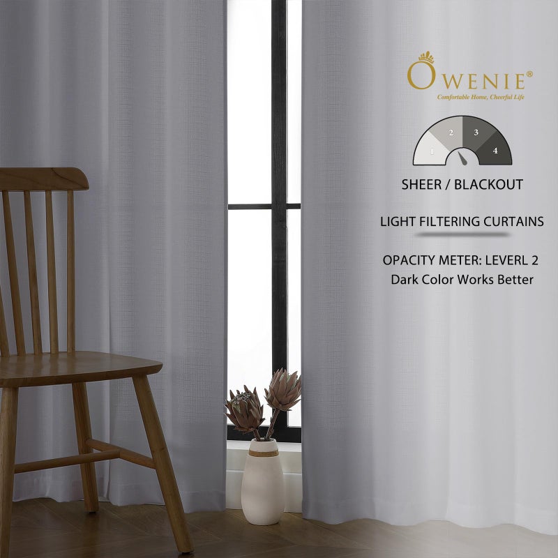 OWENIE Bob White Curtains 63 Inch Length 2 Panels Set for Living Room Bedroom, Light Filtering Faux Linen Textured Soft Window Curtain, Solid Soft Rod Pocket Drapes, 40Wx63L Inches, 2 Pcs, White - Image 3
