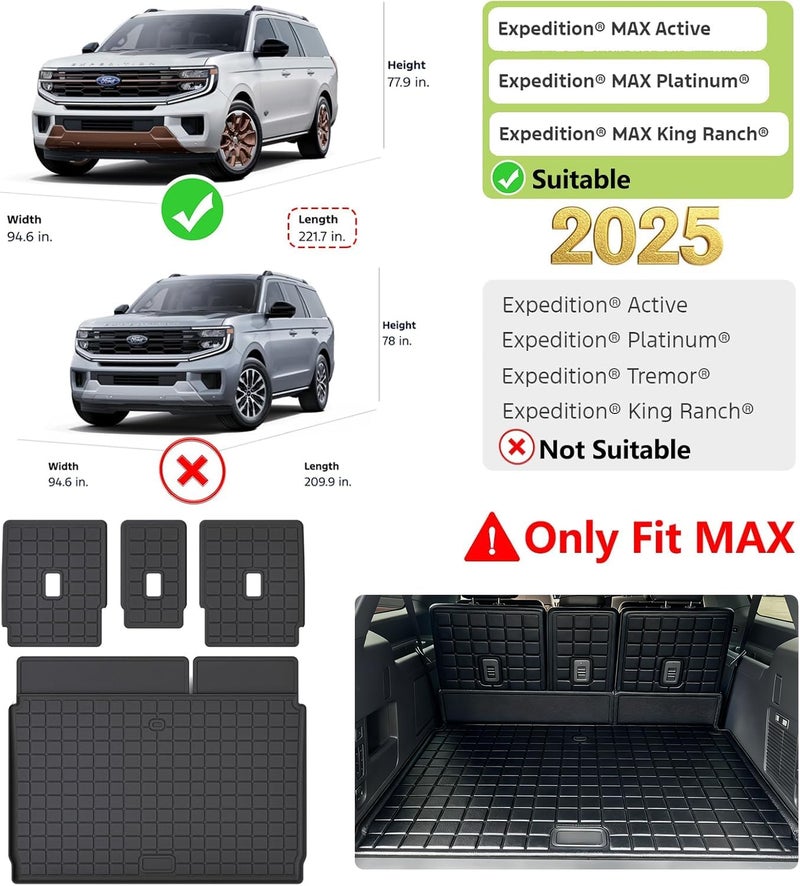 WAYIDSS Cargo Mat with Backrest Protection for 2025 Ford Expedition MAX, TPE All Weather Protection Cargo Liner with Velcro Rear Seats Backrest car Accessories-Black - Image 2