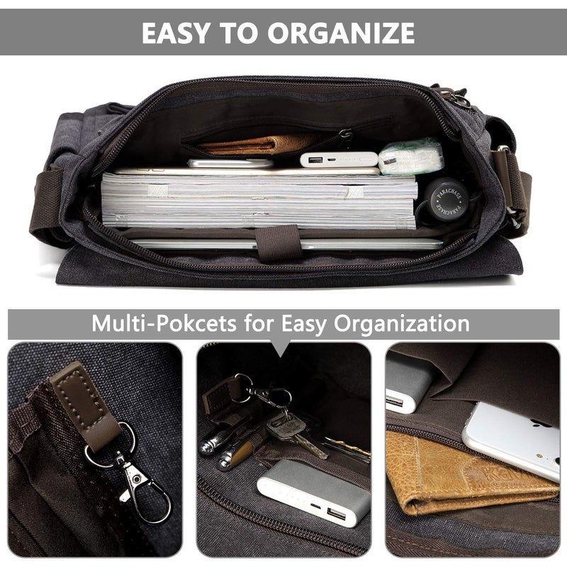 VASCHY 17inch Laptop Messenger Bag, Men's Vintage Water Resistant Canvas Satchel Briefcase Shoulder Bag for Work with Padded Shoulder Strap Gray - Image 4