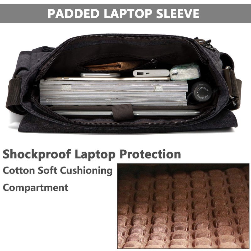 VASCHY 17inch Laptop Messenger Bag, Men's Vintage Water Resistant Canvas Satchel Briefcase Shoulder Bag for Work with Padded Shoulder Strap Gray - Image 2
