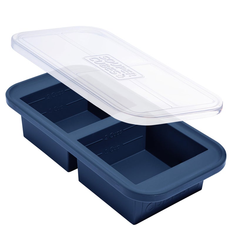 Souper Cubes 2 Cup Silicone Freezer Tray with Lid Perfect for Storing Lasagna Leftovers Sauces Portioned Meals and More Silicone Freezer Mold for Meal Prepping Blueberry 1Pack