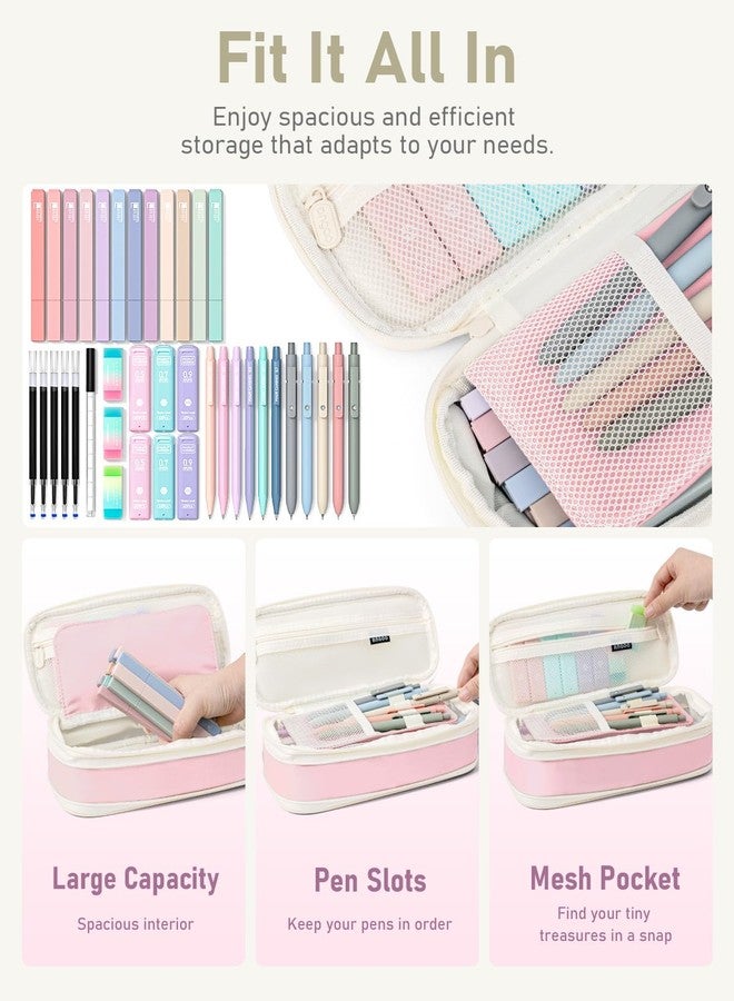 Four Candies 39 PCS Aesthetic School Supplies with Cute Pen Case, 12 Pastel Highlighters, 5 Black Ink Gel Pens, 6 Mechanical Pencils Set for Students Stationary College Essentials (Pink) - Image 2
