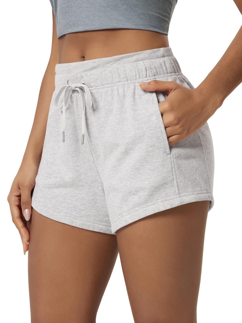 ODODOS Women's Sweat Shorts with Pockets Cotton French Terry Drawstring Summer Workout Casual Lounge Shorts, White Heather, X-Small - Image 1