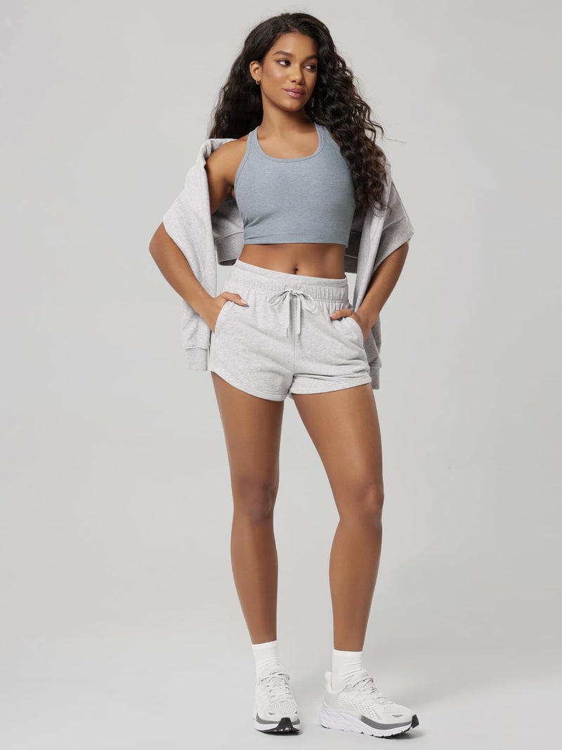 ODODOS Women's Sweat Shorts with Pockets Cotton French Terry Drawstring Summer Workout Casual Lounge Shorts, White Heather, X-Small - Image 2