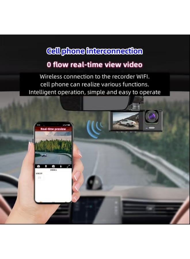 SHOPI Full HD 1080P 3-Channel Dash Cam – Wide Angle Car Camera for Front, Cabin & Rear with Night Vision, Motion Detection, G-Sensor & Parking Surveillance - Image 4