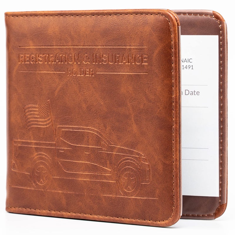 CANOPUS Car Registration and Insurance Holder Magnetic Closure Embossed Card Document Holder Vehicle Glove Box Organizer Wallet for Auto SUV Motorcycle Truck Waterproof Truck Model - Image 3