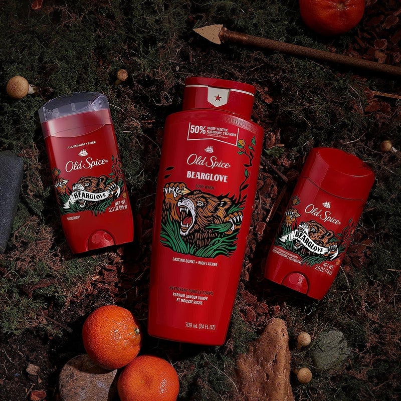 Old Spice مزيل عرق أولد سبايس خالي من الألمنيوم للرجال، حماية من الروائح على مدار 24/7، انتعاش دائم ورائحة تدوم، رائحة بيرغلوف، 3.0 أونصة مع غسول الجسم سواجر بحجم السفر (عبوة من 4)  - Image 3