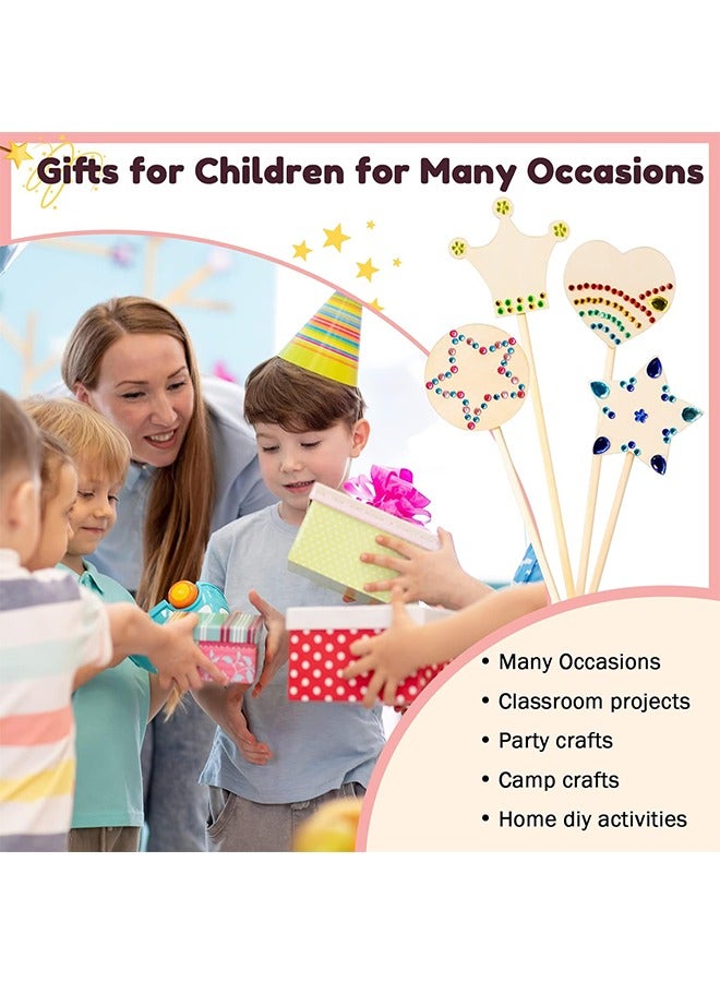 Beyond Princess Fairy Wands Kit, DIY Wooden Princess Wand Art Craft, DIY Party Games Magical Wand with Gem Stickers Ribbons 18 Pcs (Colorful) - Image 5