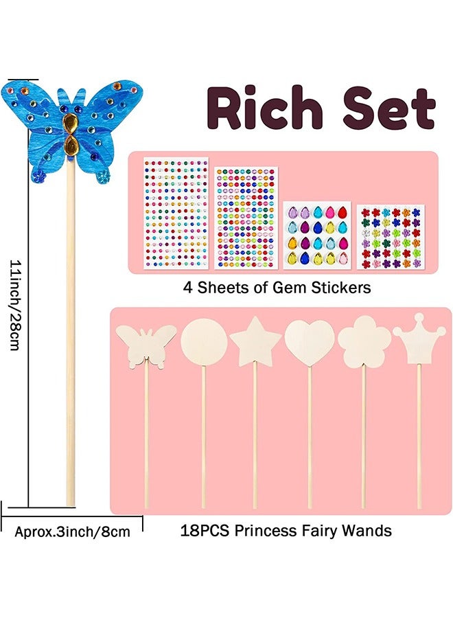 Beyond Princess Fairy Wands Kit, DIY Wooden Princess Wand Art Craft, DIY Party Games Magical Wand with Gem Stickers Ribbons 18 Pcs (Colorful) - Image 2