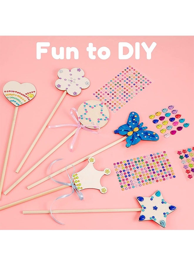 Beyond Princess Fairy Wands Kit, DIY Wooden Princess Wand Art Craft, DIY Party Games Magical Wand with Gem Stickers Ribbons 18 Pcs (Colorful) - Image 4