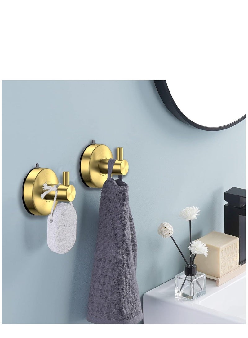 Suction Cup Hooks for Shower Towel Holder Stainless Steel Vacuum Bathroom Shower Hook Suction Washcloth Hanger Kitchen Towel Rack for Robe Loofah Wreath Glass Door Window Wall Brushed Gold 2Pcs - Image 2