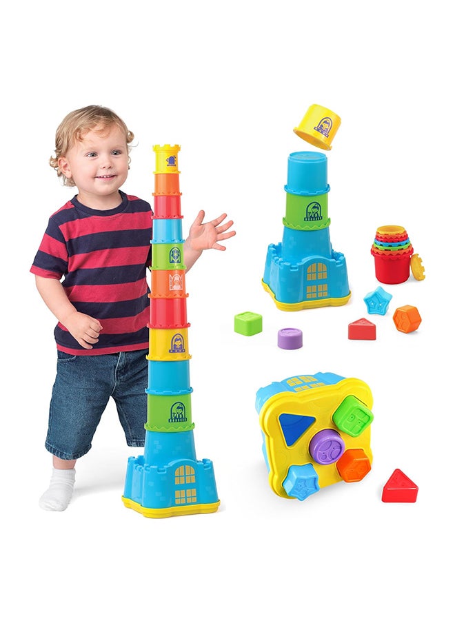 Happy Kids Little Learners Castle Nesting Stacker - Stack And Sort Colors, Sizes, Numbers, Ssorter Base, 28 Inches Tall, 18-Piece Set, 12M+  - Image 5