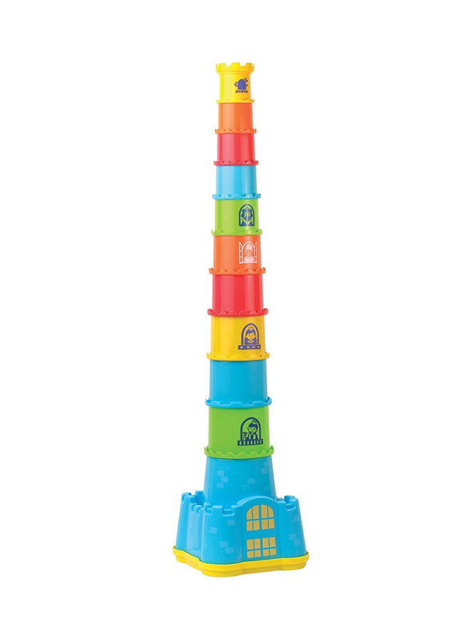 Happy Kids Little Learners Castle Nesting Stacker - Stack And Sort Colors, Sizes, Numbers, Ssorter Base, 28 Inches Tall, 18-Piece Set, 12M+  - Image 1