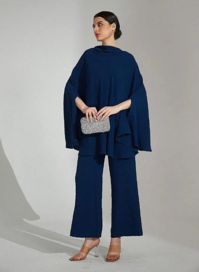 Take Two Take Two Navy Blue Knit Cape Top and Trousers Co-ords