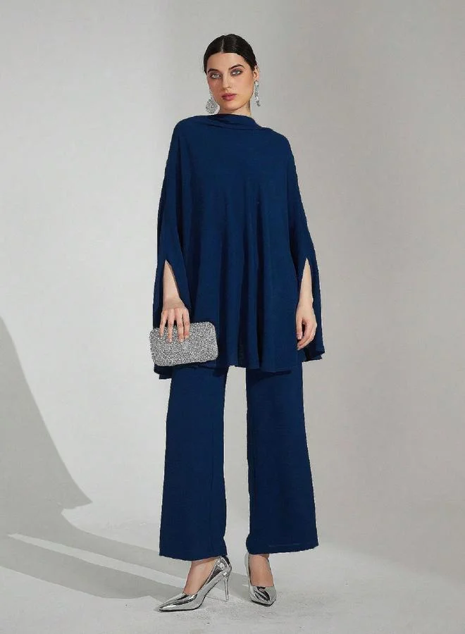 Take Two Take Two Navy Blue Knit Cape Top and Trousers Co-ords