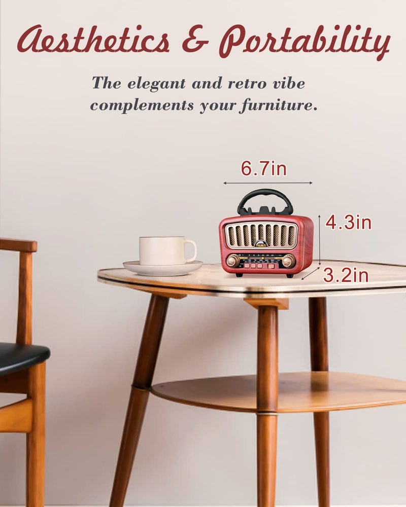 PRUNUS J-180 Vintage Retro Radio Bluetooth Speaker with Stereo Sound, AM FM Radio Portable with Loud Volume, BT5.0, TF Card & MP3 Player, Rechargeable Speaker - Image 5
