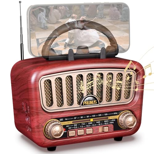 PRUNUS J-180 Vintage Retro Radio Bluetooth Speaker with Stereo Sound, AM FM Radio Portable with Loud Volume, BT5.0, TF Card & MP3 Player, Rechargeable Speaker - Image 1