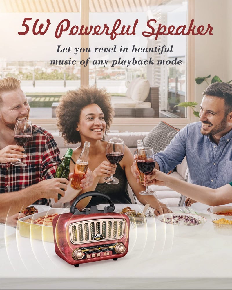 PRUNUS J-180 Vintage Retro Radio Bluetooth Speaker with Stereo Sound, AM FM Radio Portable with Loud Volume, BT5.0, TF Card & MP3 Player, Rechargeable Speaker - Image 2