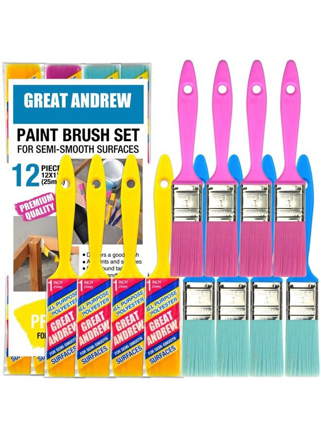Greatandrew 12 Piece 1 inch Premium Multi Use SRT bristles Paint Brushes,Paint Brushes for Kids,Paint Brushes,Touch up Paint Brush,paintbrushes,Artist Paint Brush,Artist Paint Brushes,School,Office - Image 1