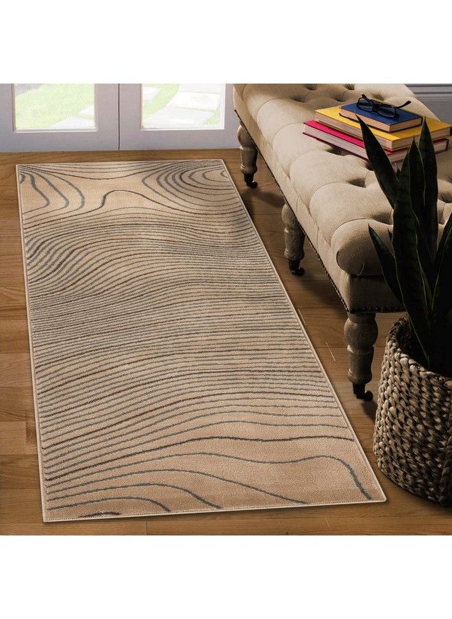 Superior Indoor Large Area Rug Modern Abstract Decor For Living Dining Room Office Bedroom Entryway Kitchen Dorm Playroom Hardwood Floor Throw Jute Backing Veer Collection 2' 7" X 8' Beige  - Image 1