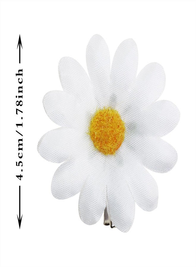 PENTA ANGEL Daisy Hair Clip Penta Angel 6Pcs Small Fabric Sun Flower Hair Alligator Clip Wedding Bride Hair Barrette Pin Accessory for Women Summer Beach Party (White-6p) - Image 2