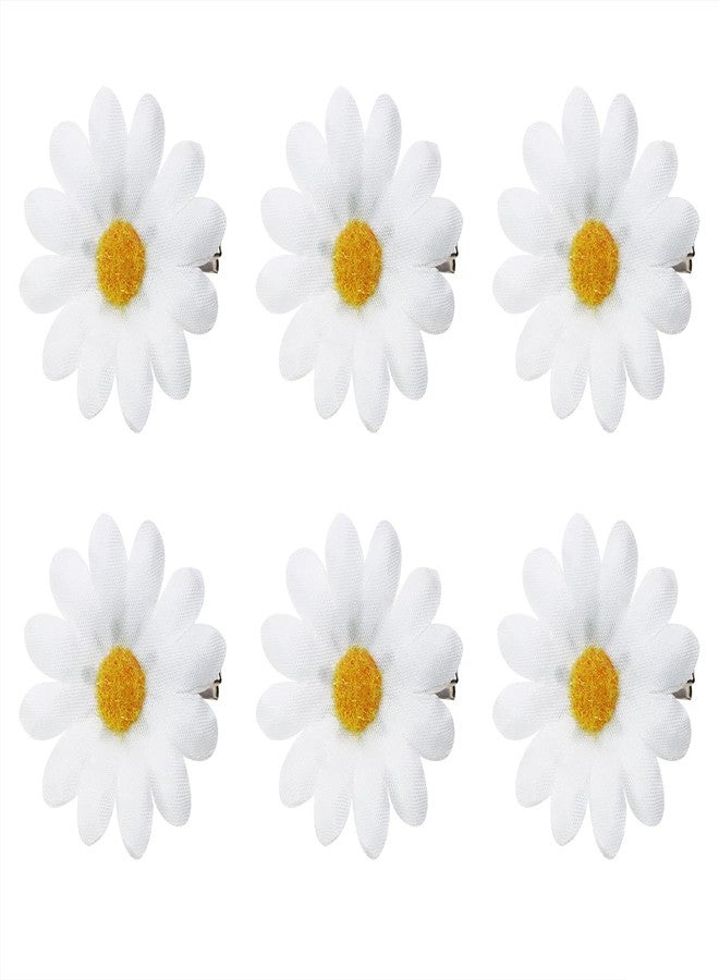 PENTA ANGEL Daisy Hair Clip Penta Angel 6Pcs Small Fabric Sun Flower Hair Alligator Clip Wedding Bride Hair Barrette Pin Accessory for Women Summer Beach Party (White-6p) - Image 1